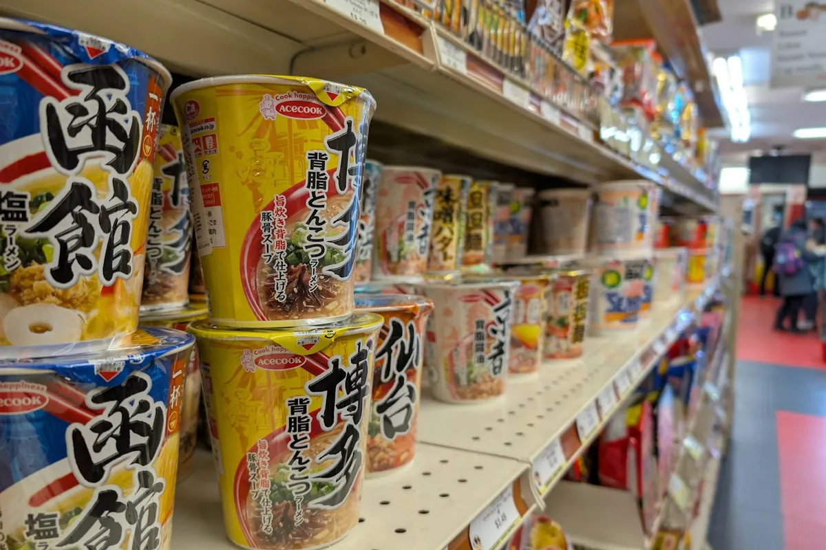 The refrigerated aisle of an Asian grocery