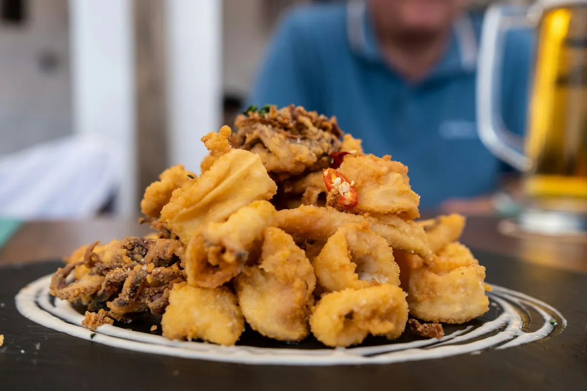 An assortment of fried foods on a platter