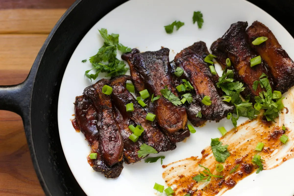A portion of barbecue-style spare ribs