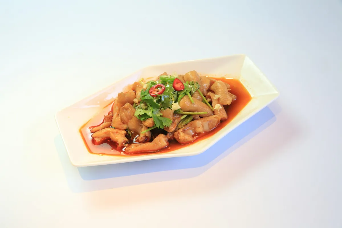 Cubes of bean curd cooked in a savory sauce
