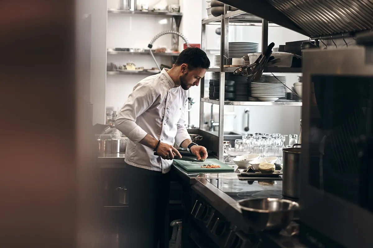 A busy commercial kitchen during service