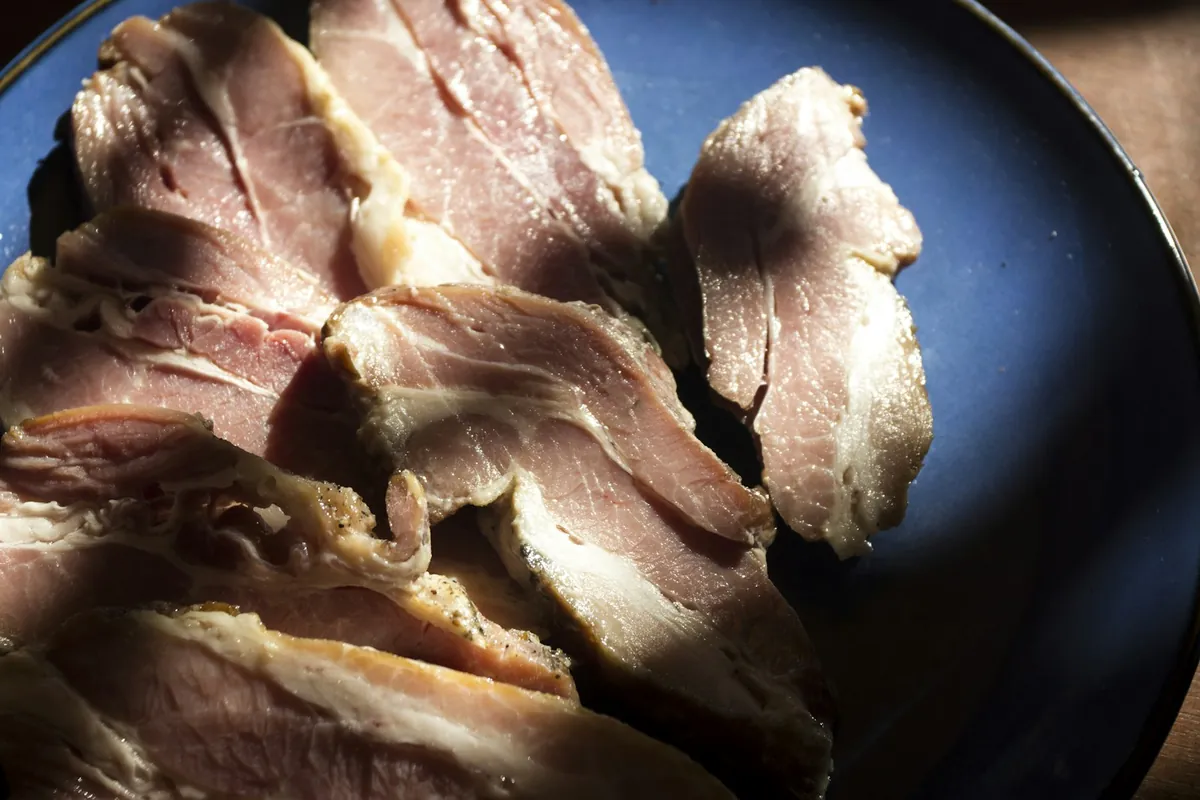 Char siu pork with characteristic red edges