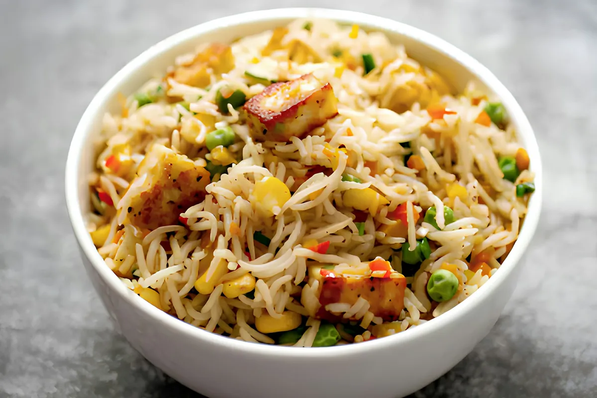 Chicken fried rice with finely diced vegetables