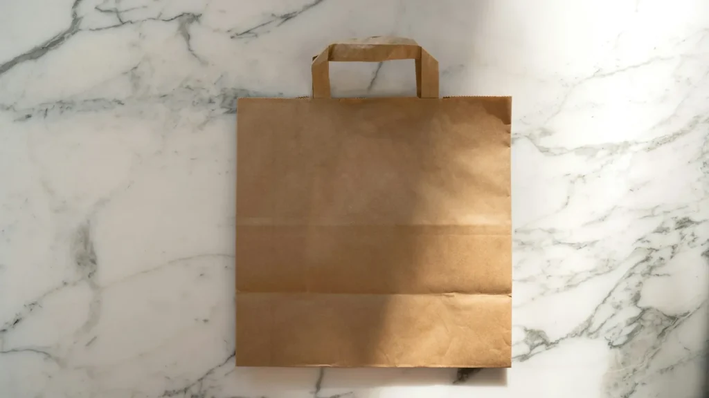A packed Chinese takeout order ready to collect