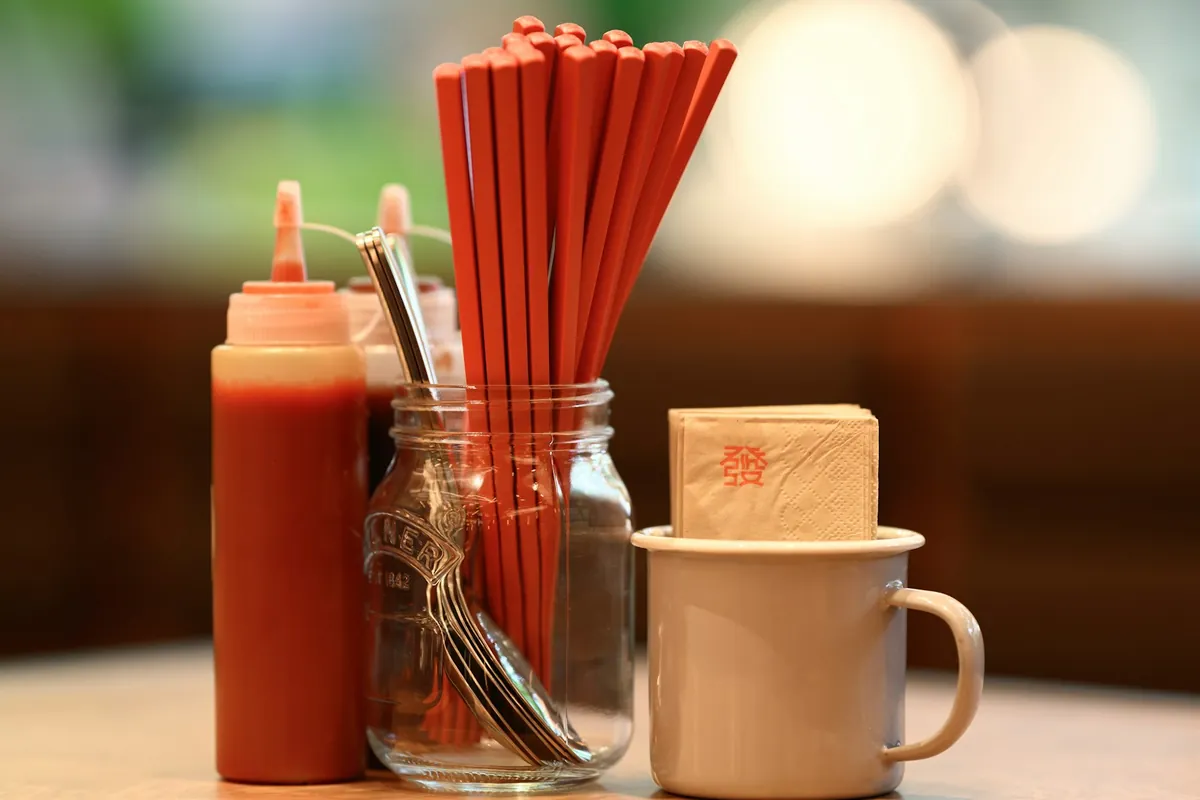 Chopsticks laid at a set table