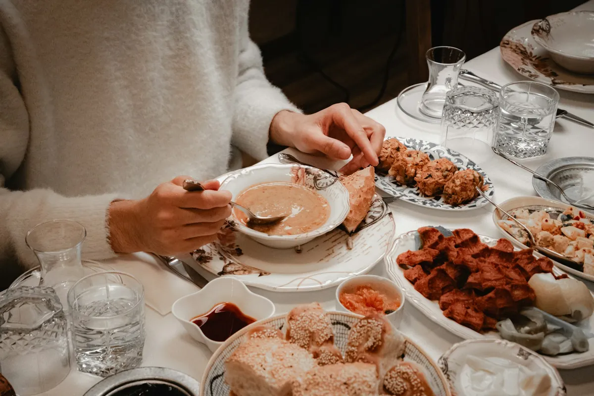 A complete Chinese meal shared across a table