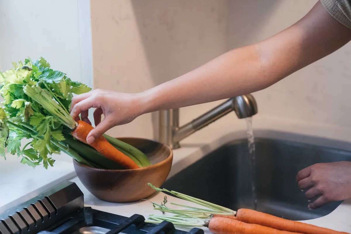 Diced vegetables and meat prepared for cooking