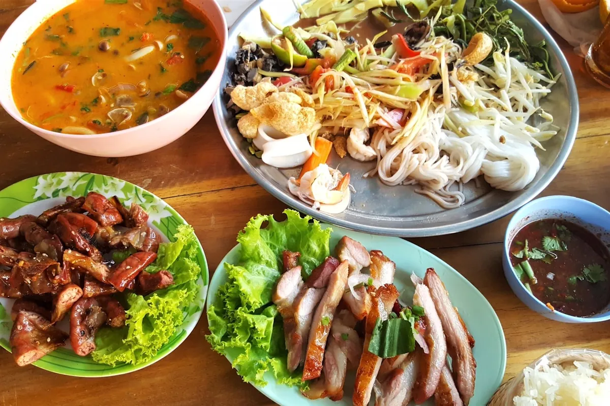 A spread of different Asian dishes