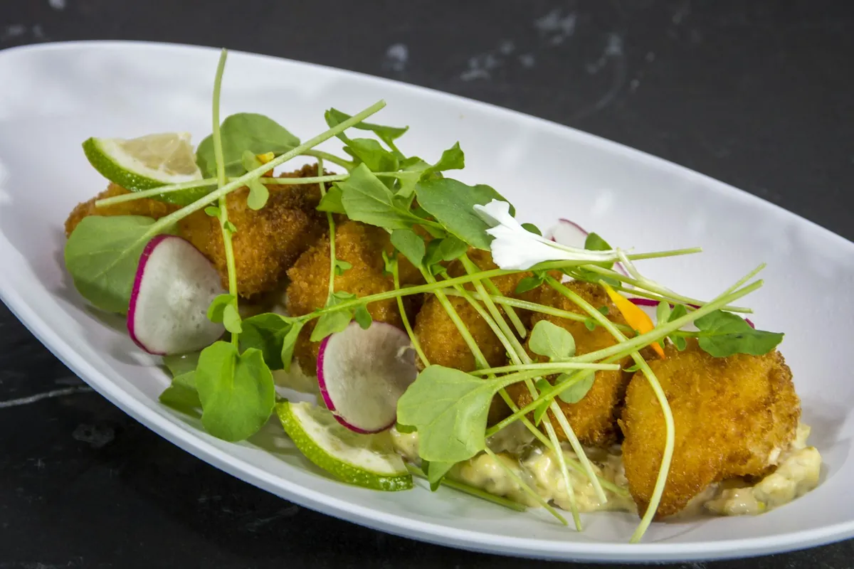 Fried items including dough served together