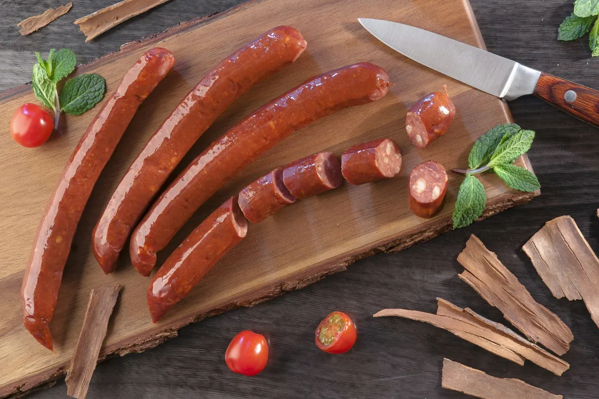 Dried red sausage in a vacuum pack