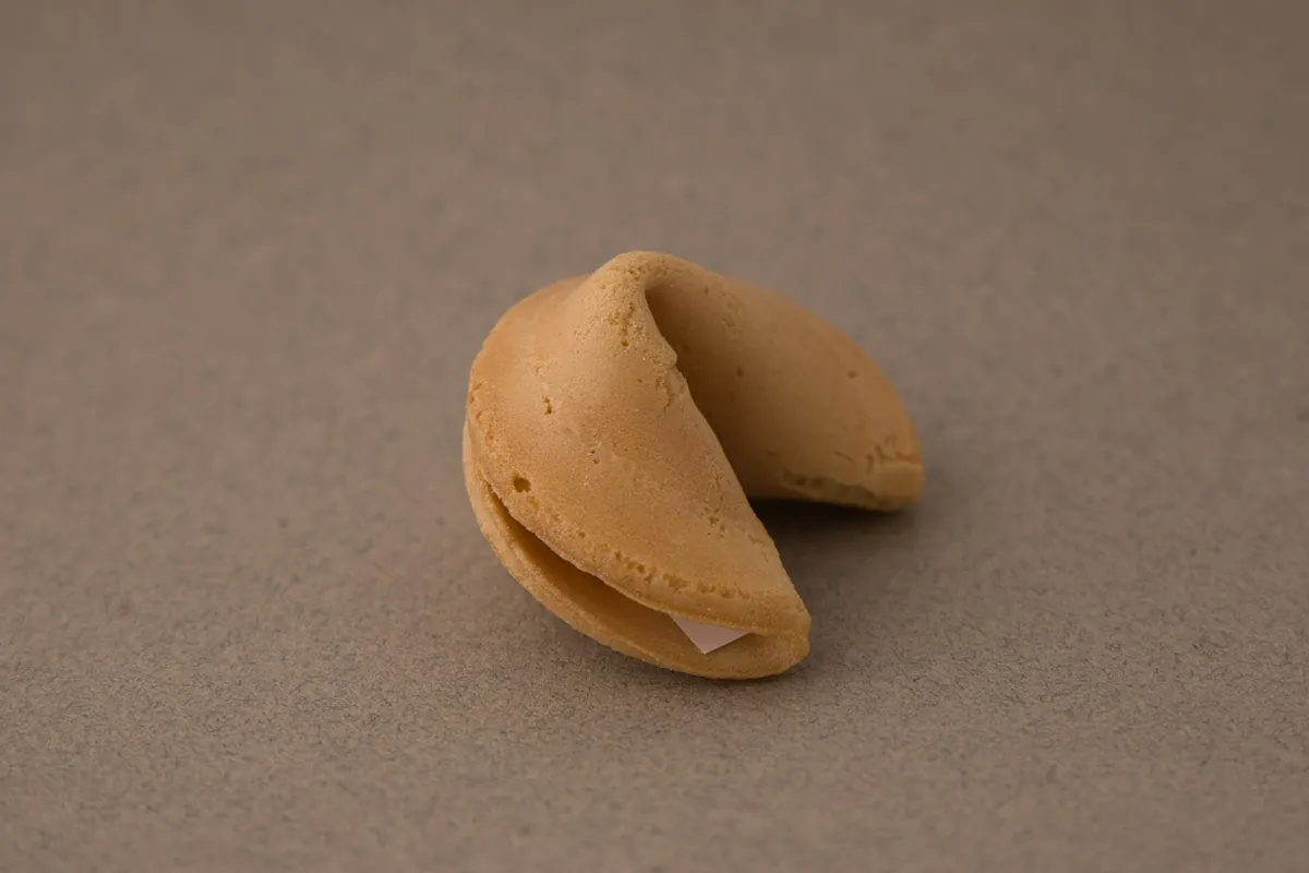 The folded shape of a fortune cookie