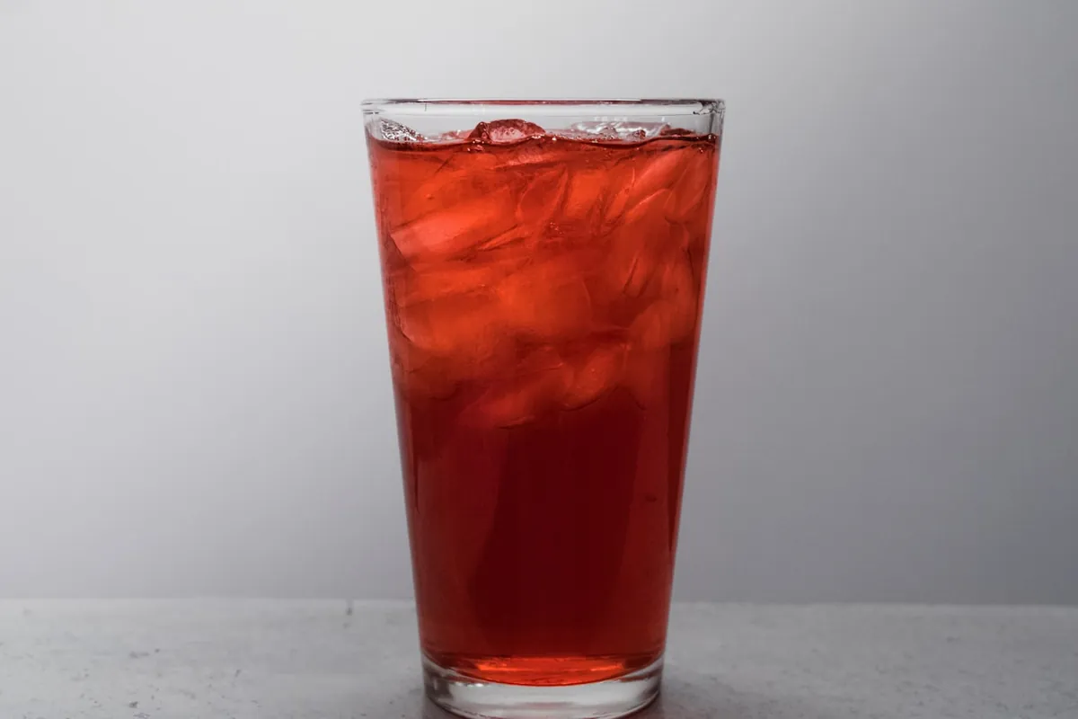 An iced fruit tea without milk