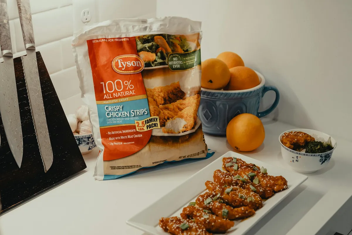 A battered and glazed sweet chicken dish