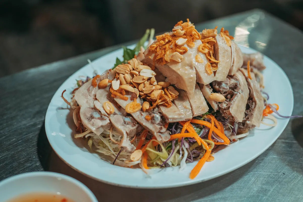 A spicy chicken dish with nuts and dried chilies