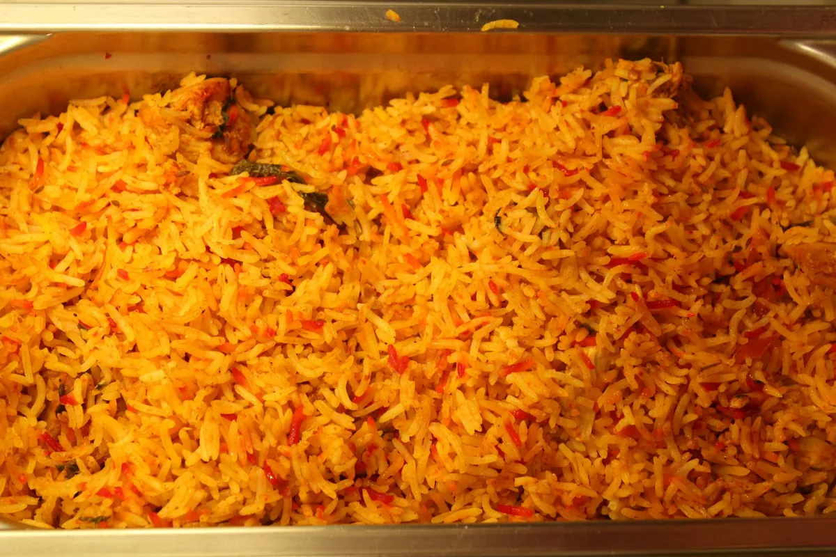 A large serving tray of fried rice