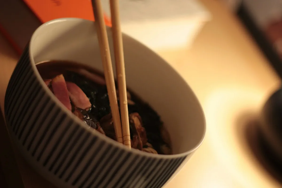 A sweet beef dish served over plain steamed rice