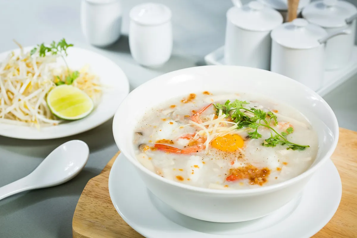 A pale savory sauce finished with beaten egg