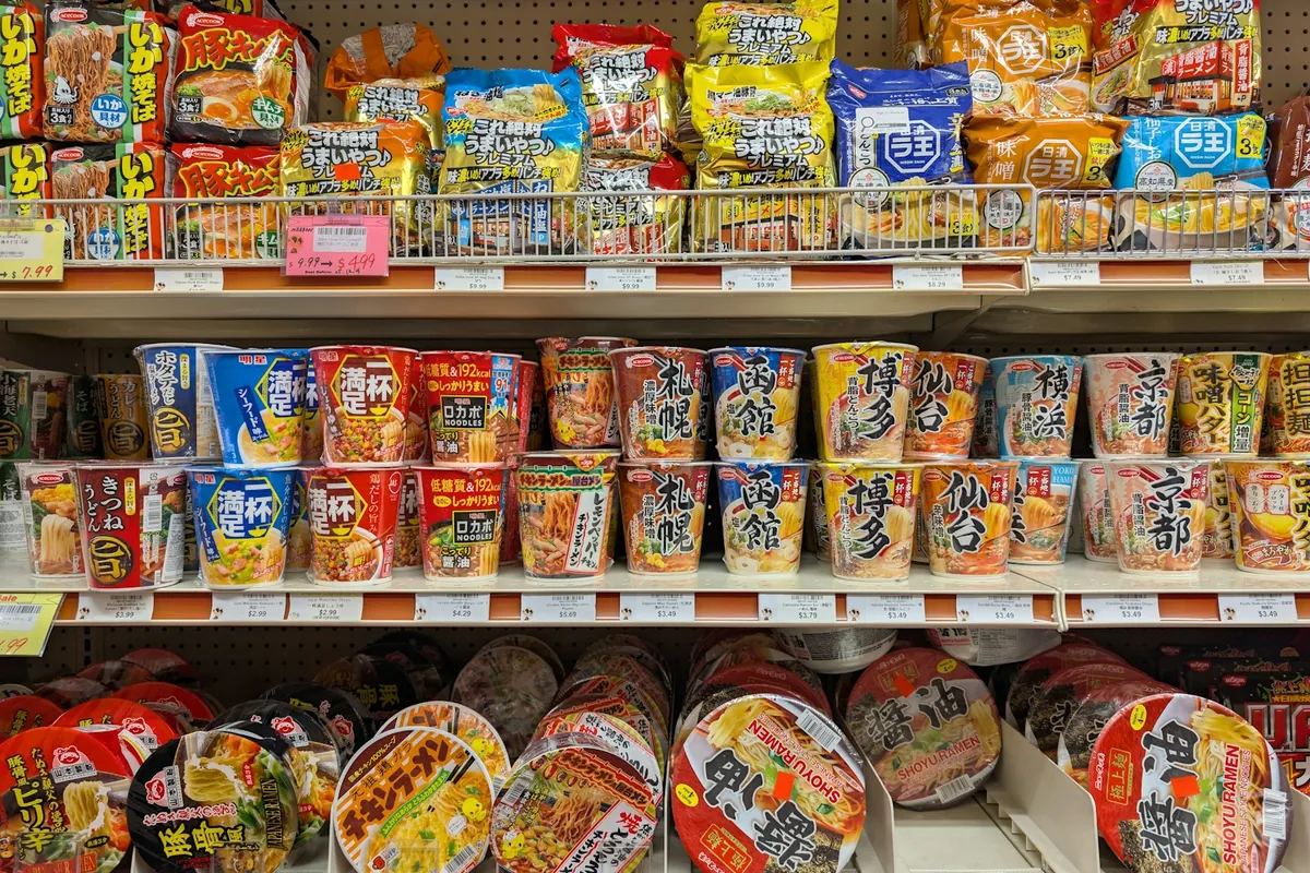 Packaged preserved eggs on a grocery shelf