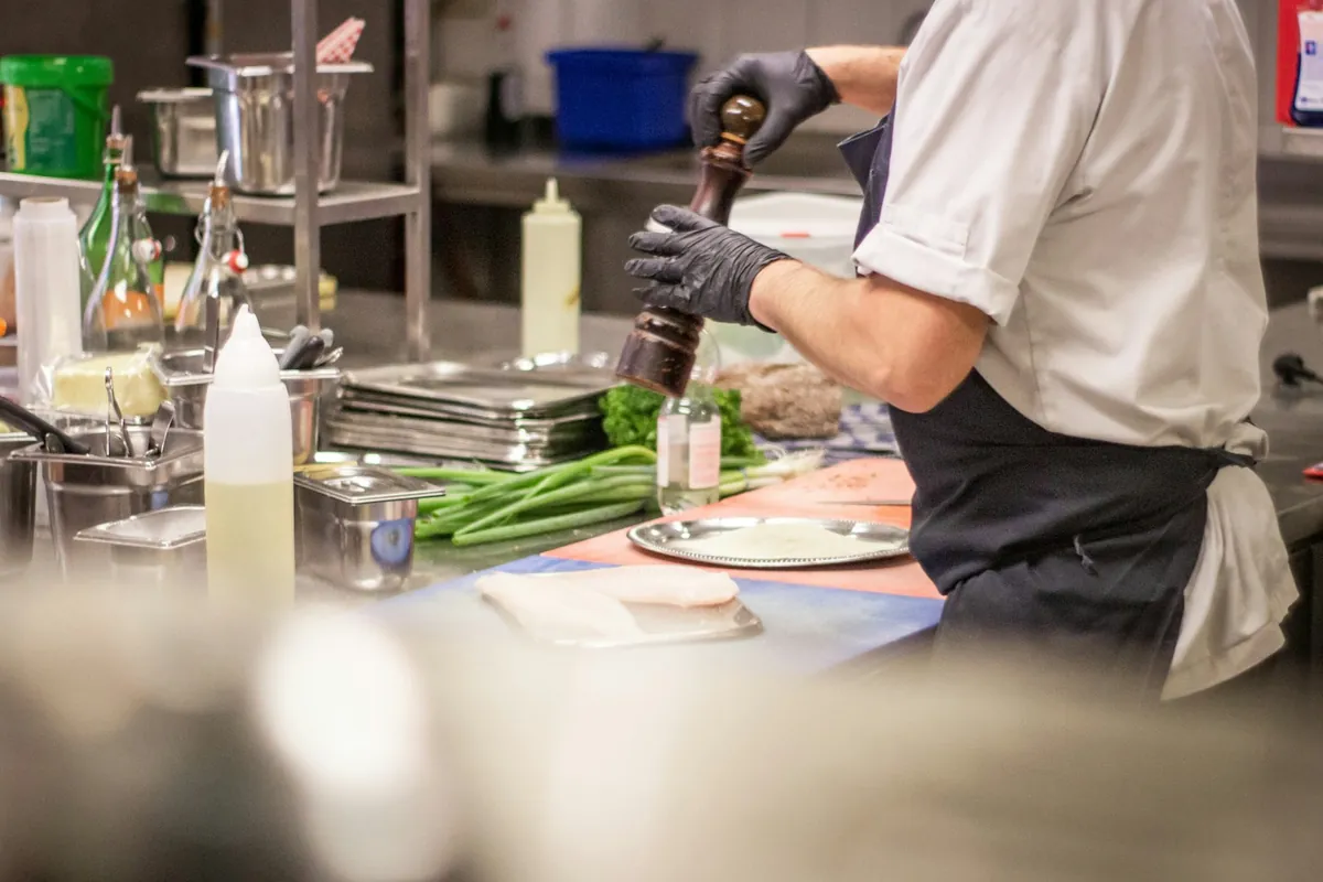 Sauce containers in a restaurant kitchen
