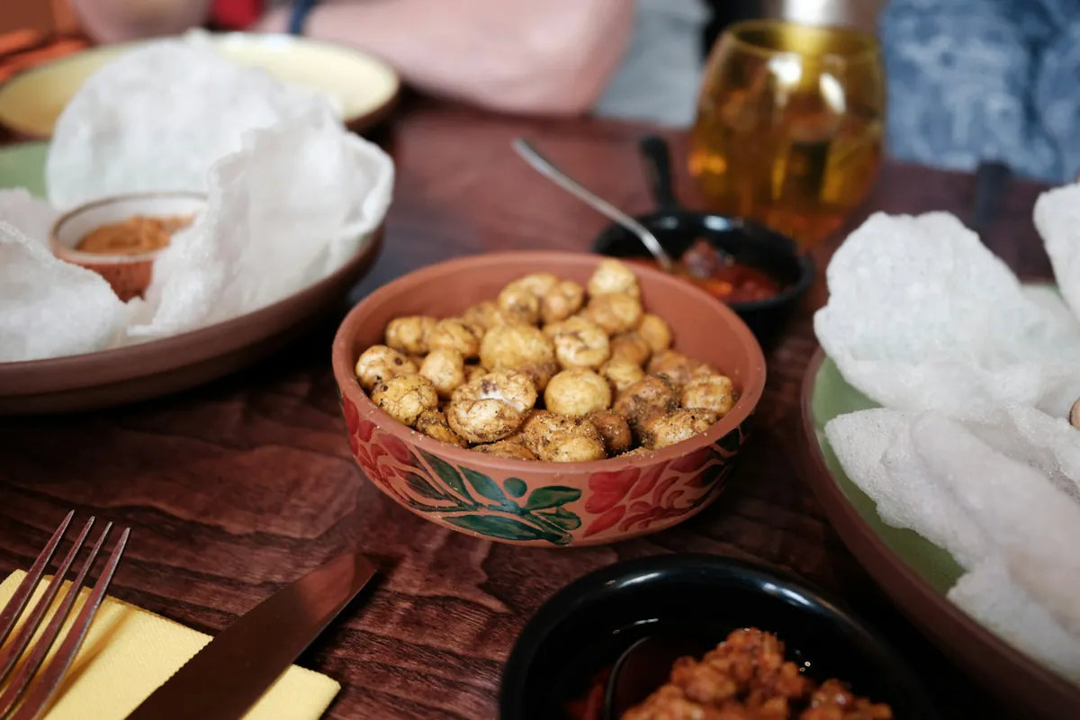 A dipping sauce served separately beside fried food