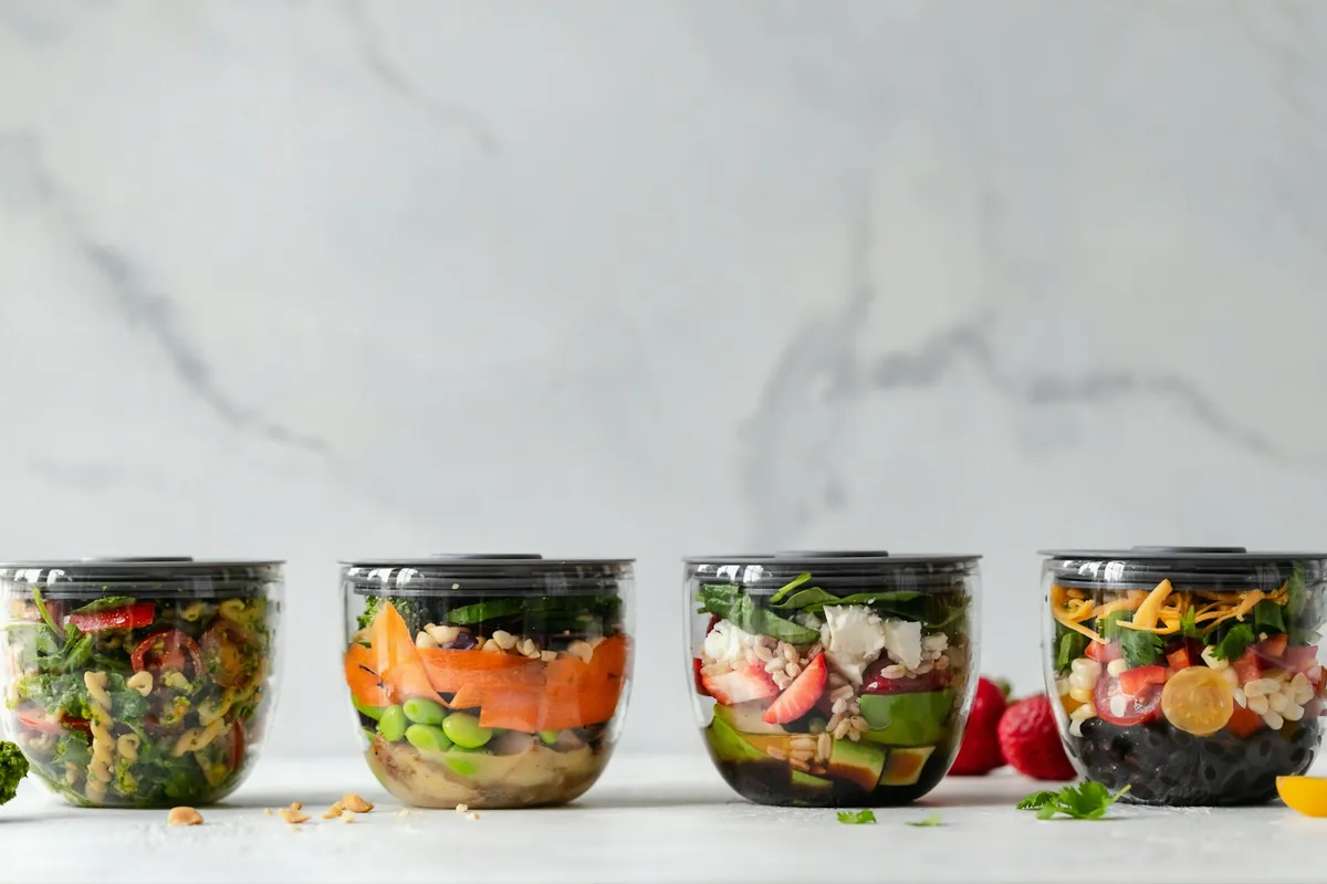 Sealed storage containers with food