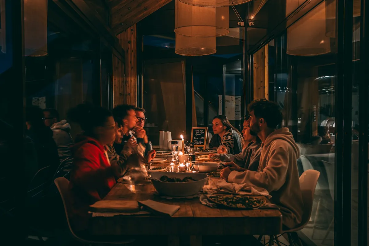 Skewers being shared at a table