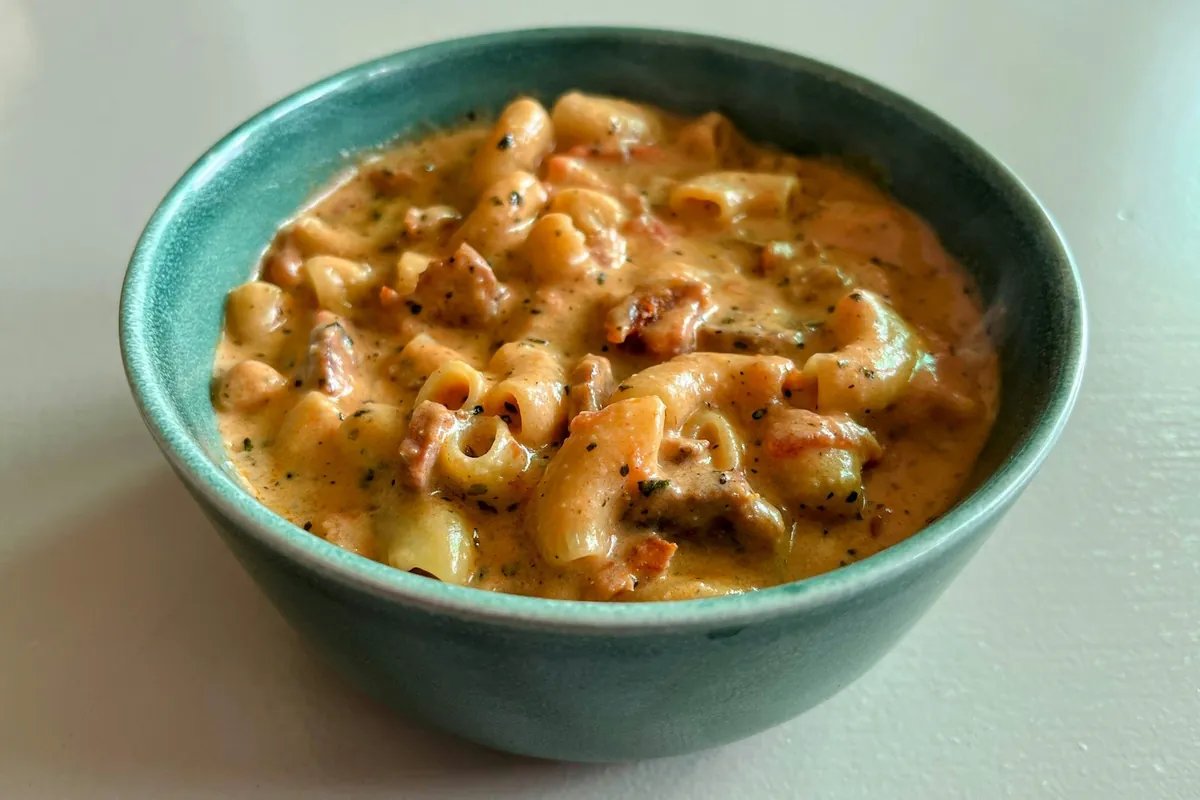 A pale sweet sauce being spooned over a dish