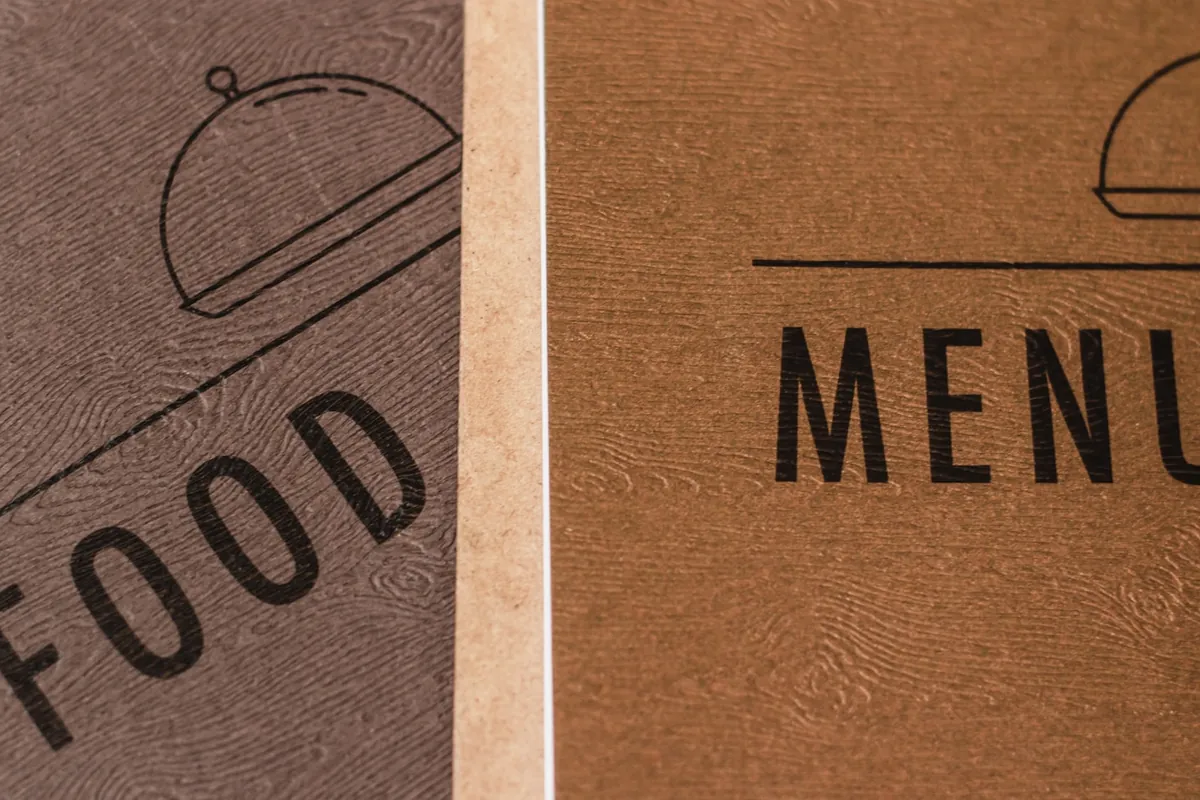 A paper takeout menu laid open