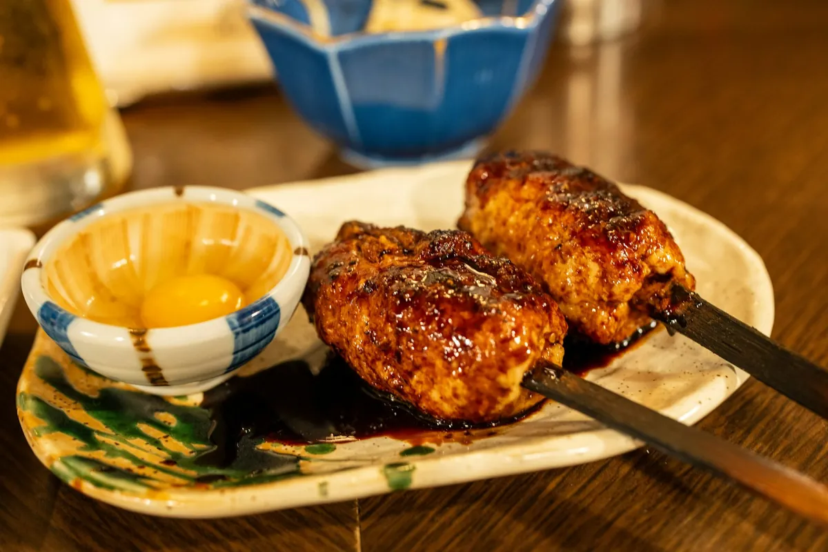 Close view of teriyaki-glazed meat