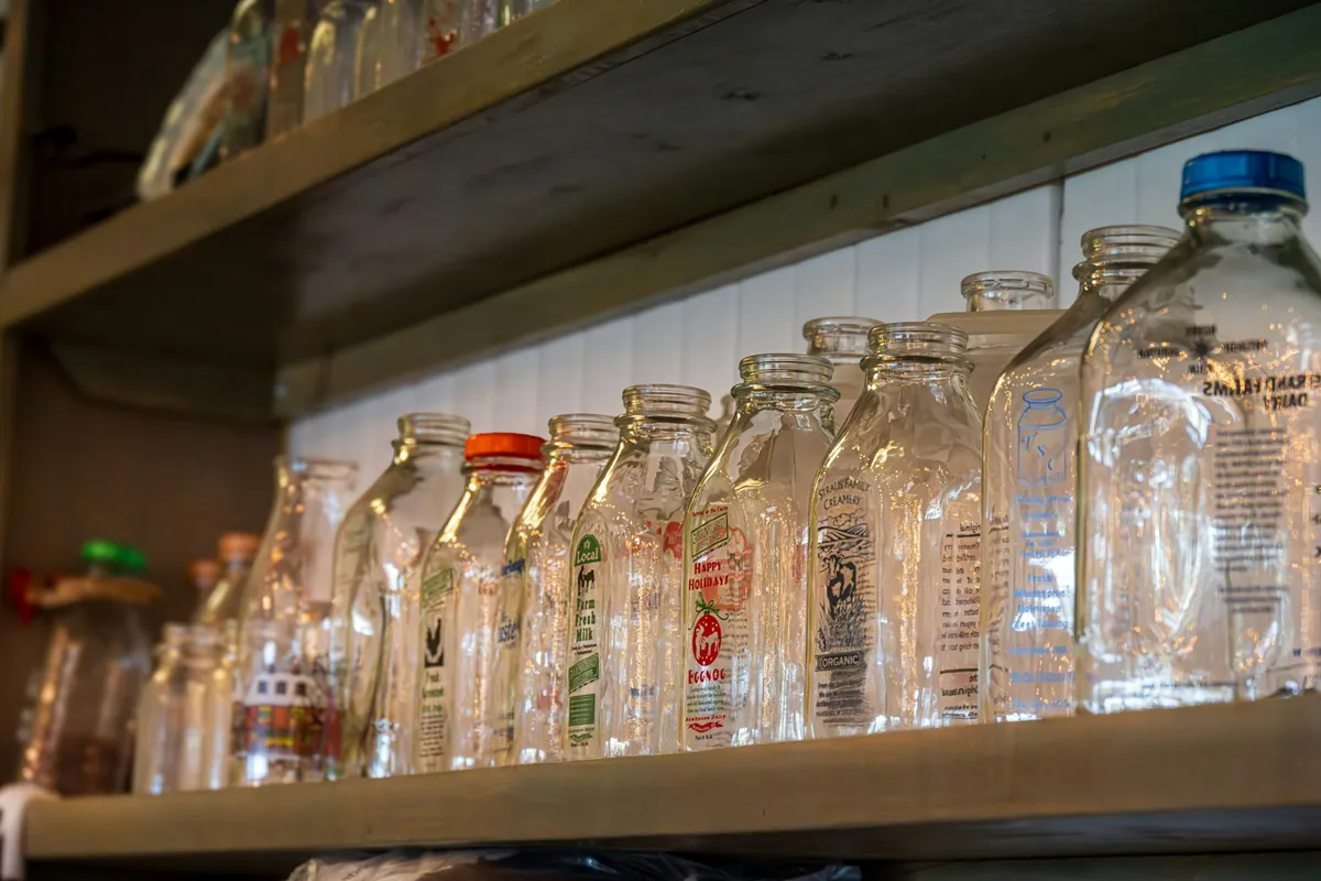 Vinegar bottles on a shelf