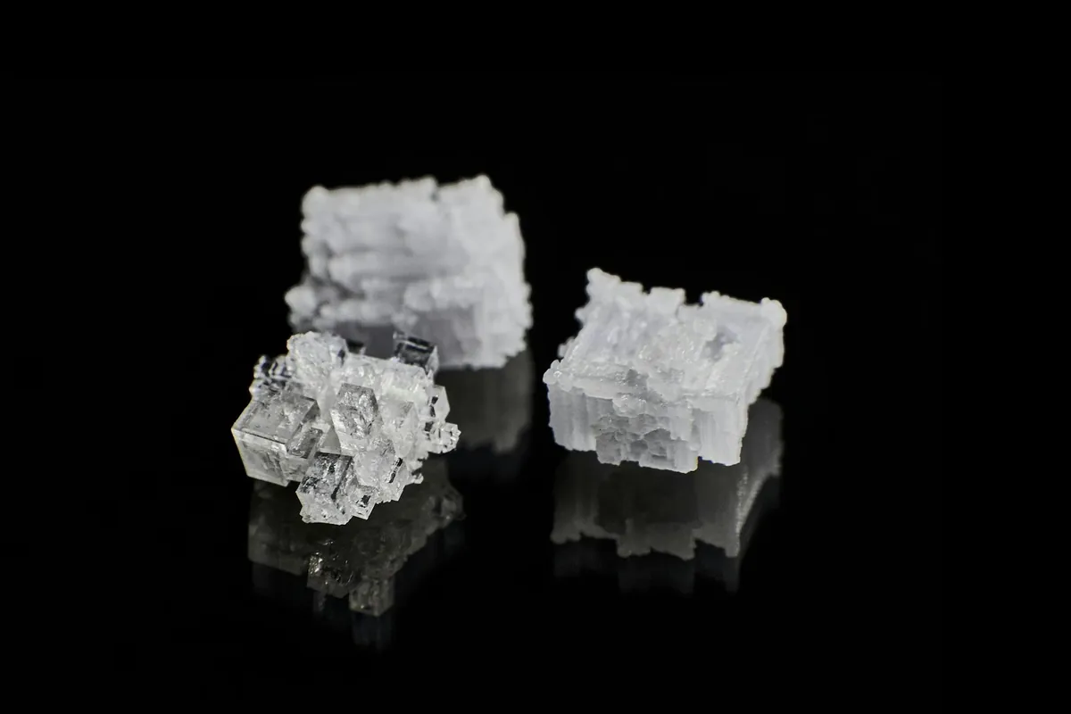 White crystalline seasoning in a small dish